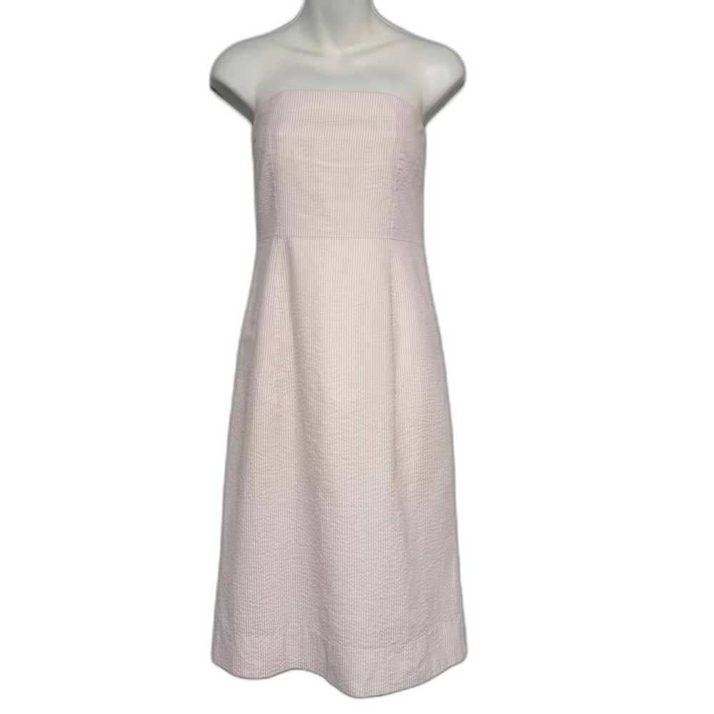 Vintage Fornash Seersucker Dress Sz 4 Baby Pink Strapless Preppy Minimalist USA